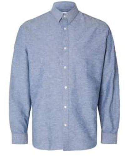 SELECTED Slhslimnew Linen Medium Denim Shirt - Blu
