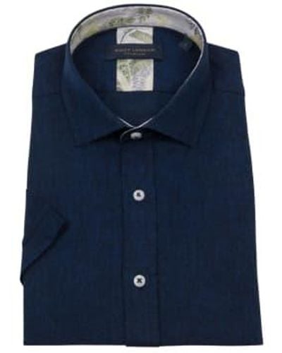 Guide London Linen Blend Short Sleeve Shirt Navy L - Blue