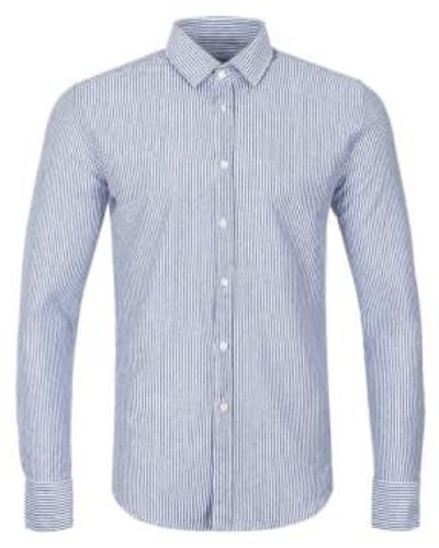 Canali Striped Slim Fit Linen And Cotton Blend Shirt Gn03113L777 301 - Blu