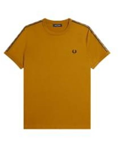 Fred Perry Taped Ringer T Shirt Dark Caramel Shaded Stone - Giallo