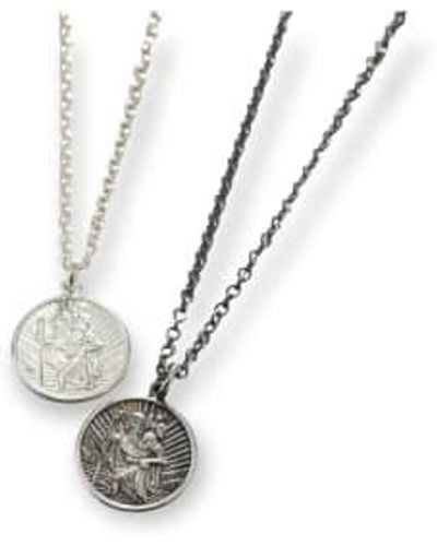 Posh Totty Designs Mens Oxidised Sterling St Christopher Necklace - Metallizzato