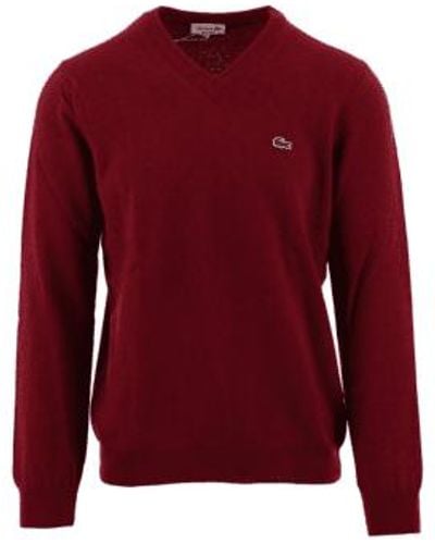 Lacoste Tricot V Neck Sweater Burgundy S - Red