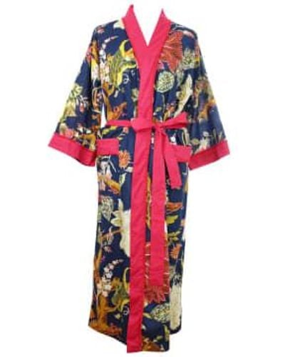 Powell Craft Ladies Carnation Print Cotton Dressing Gown - Rosso