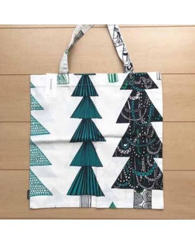 Marimekko Shopper Bag With Christmas Trees Cotton - Blue