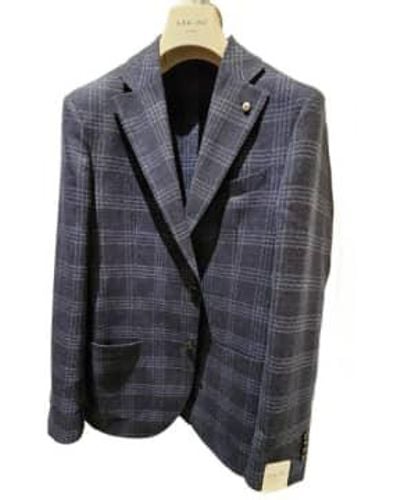 L.B.M. 1911 Dark Check Slim Fit Wool, Linen And Cotton Blend Jacket 42350/1 56 - Grey