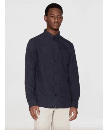 Knowledge Cotton 1090055 Regular Fit Melange Flannel Shirt Total Eclipse - Blu