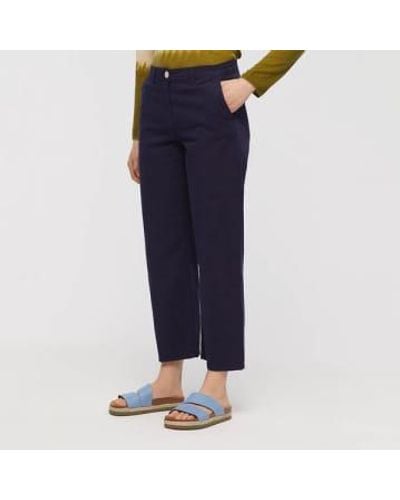 Nice Things Satin Cotton Chino Trousers Navy - Blu