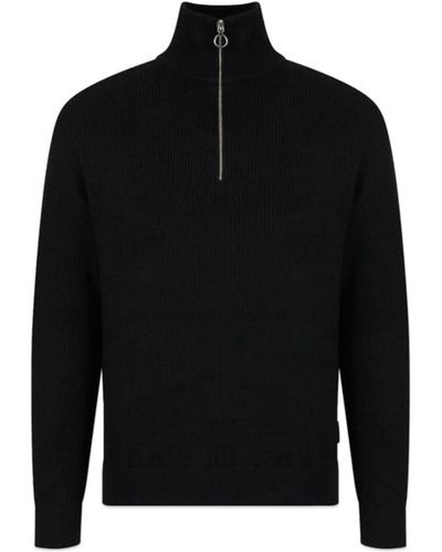 Armani Exchange 1/4 Zip Ribbed Knit Pullover - Black