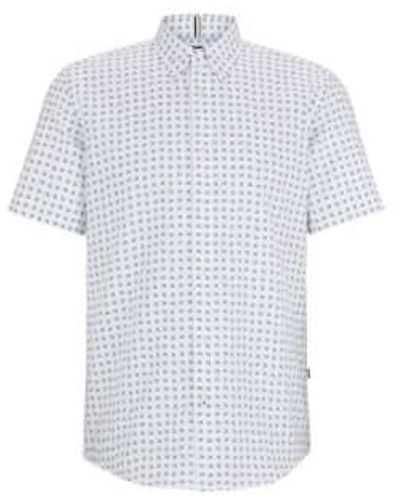 BOSS Boss S Roan Ken Slim Fit Short Sleeve Shirt In With All Over Print 50513394 100 - Blu