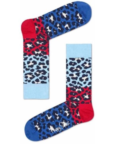 Happy Socks Blue Red Block Leopard Socks