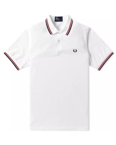 Fred Perry Slim fit twin tipped polo , red & navy - Blanco