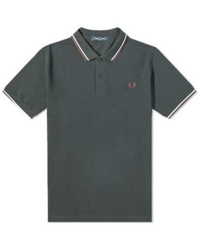Fred Perry Slim fit twin tipped polo night / ecru / oxblood - Verde