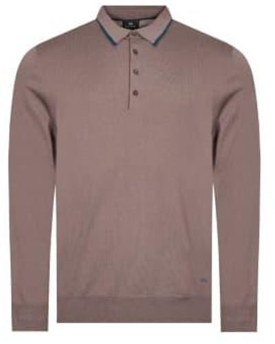 Paul Smith Langarm -Strick -Polo -Hemd - Braun