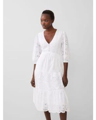 French Connection Broderie Anglaise Dress-linen -71wdy Uk 10 - White