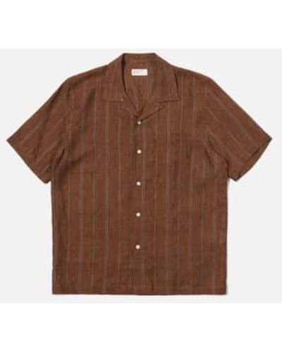 Universal Works Road Shirt Stripe Linen S - Brown