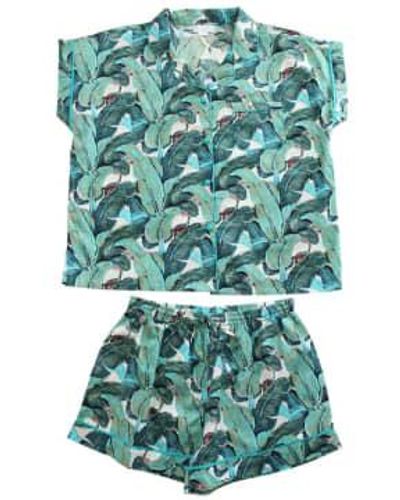 Powell Craft Leaf Short Pajama Set With Piping S/m - Green