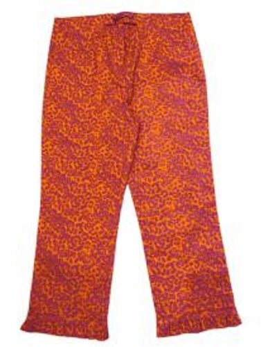 SteHmann Pantalones sin cierres con estampado leopardo naranja y magenta - Rojo