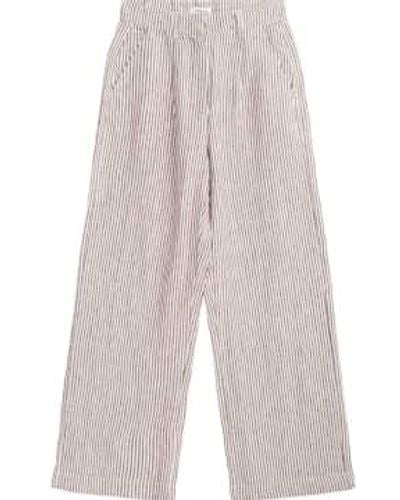 Knowledge Cotton 2070042 pantalon lin à rayures moyennes larges posey stripe brune - Gris