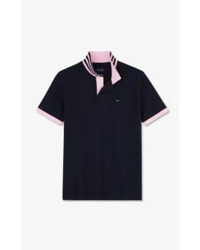 Eden Park Navy And Pink Contrast Polo Shirt - Blue