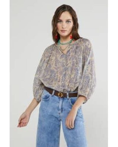 Ottod'Ame Cotton Printed Shirt With Balloon Sleeve 40 - Gray