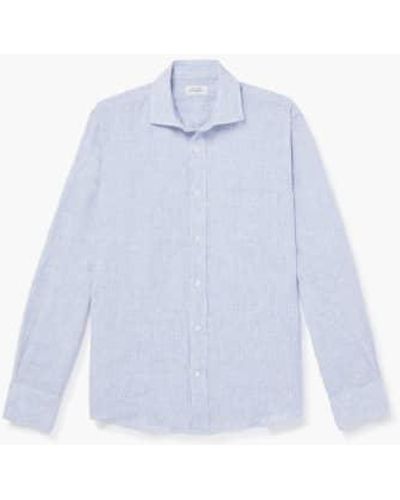 Hartford Sky Striped Linen Paul Shirt - Blu
