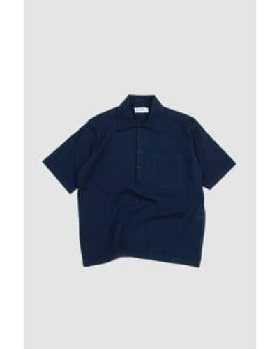 Universal Works Pullover Knit Shirt Melange Eco Cotton S - Blue