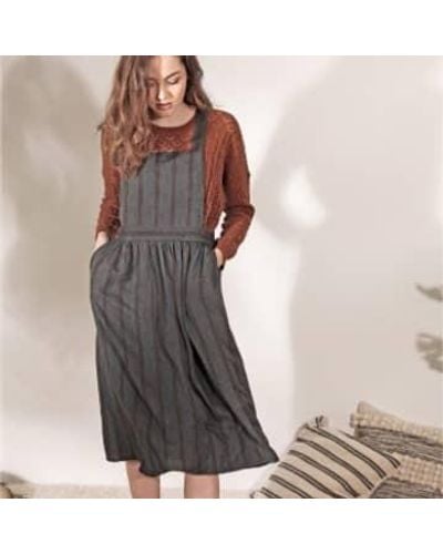 Louizon Gray Rust & Dark Viscose Stripes Pearl Dress Size 3 Large Grey/copper/