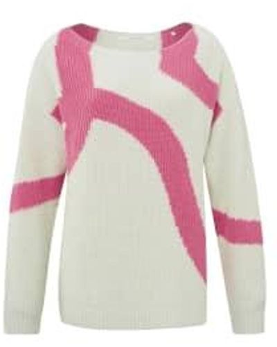 Yaya Jacquard Sweater With Boatneck Bone Dessin Xs - Pink