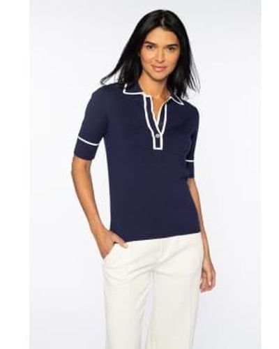 Kinross Cashmere Tipped Button Polo Navy S - Blue