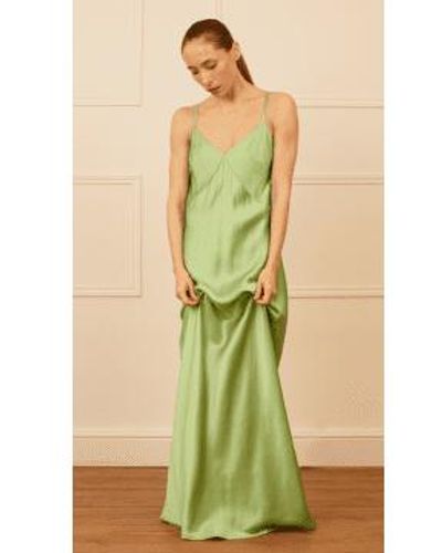 Lora Gene Audrey Maxi Bias Cut Silk Slip Dress - Green