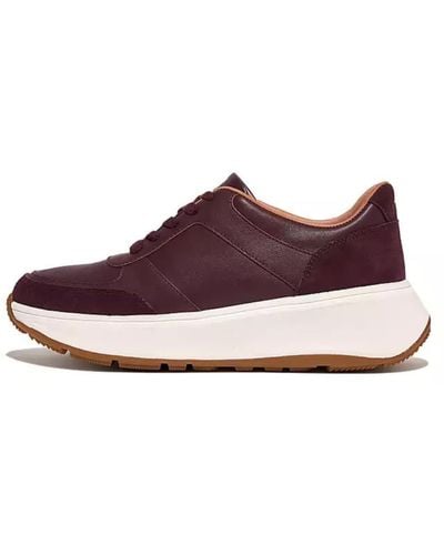 Fitflop F-mode Leather/suede Flatform Trainers Raisin Purple - Red