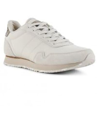 Woden Nora 111 Trainer cuero en comida avena - Blanco