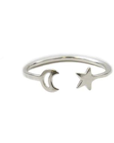 Posh Totty Designs Sterling Moon And Star Open Ring - Metallizzato