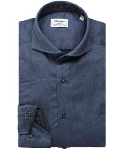 Stenströms Luxury flannel slimline casual shirt avec garniture contraste - Bleu