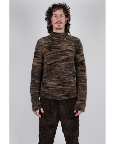 Hannes Roether Mohair Stripe Design Sweater Brownblack - Grigio