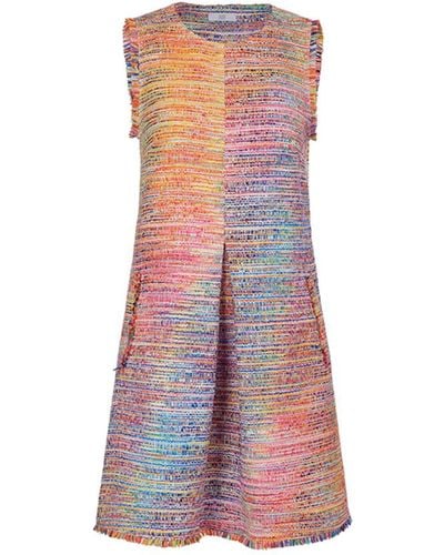 Riani Multi Boucle Raw Edge A Line Dress With Pleat Front - Pink