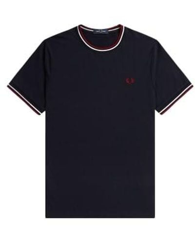 Fred Perry Twin Tipped Tee Navy, Snow White & Burnt Red S - Blue