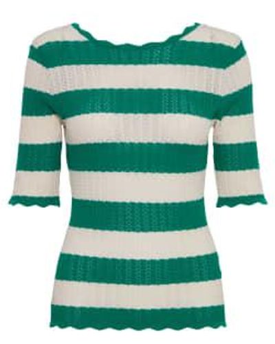 Atelier Rêve Fanto Short Sleeved Knit-pepper Stripes-20120124 Small(uk8-10) - Green