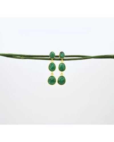 Schmuckoo Boucles d'oreilles triplées en argent sterling en or 18 carats sillimanite verte