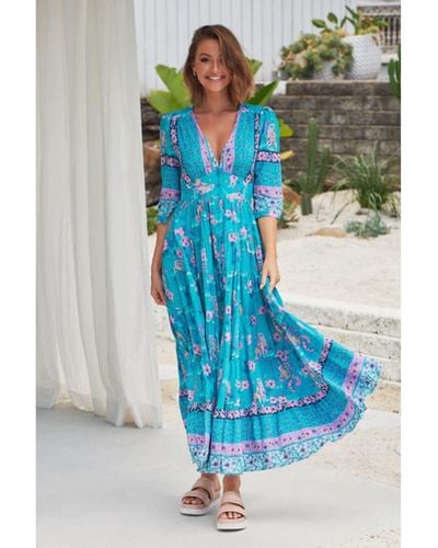Jaase Starry Turquoise Print Berry Maxi Dress - Blue