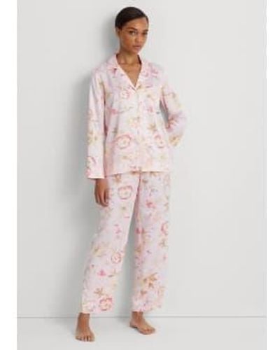 Ralph Lauren Pajama floral cuello muesca satén - Rosa