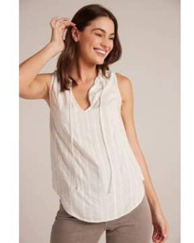 Bella Dahl Sleeveless Shirred Neck Pullover Xs / Sand Stripe - White