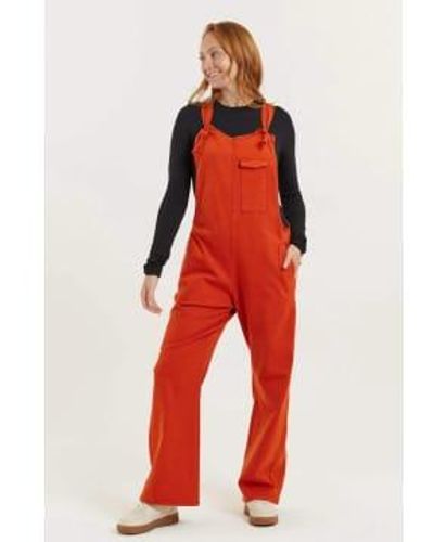 Flax and Loom Mary-lou Recycled Wood Denim Dungarees Burnt Orange Xs - Red