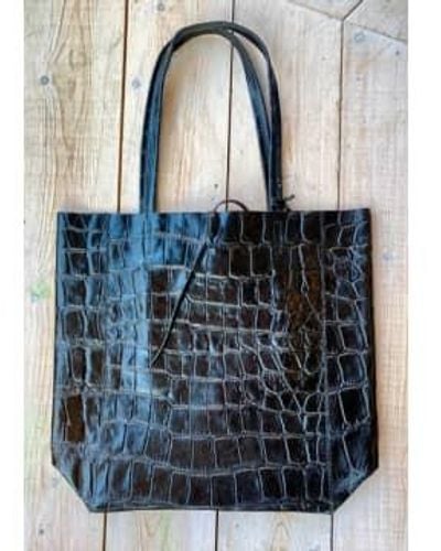 Marlon Croc Shopper Handbag - Blu