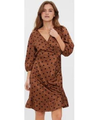 Vero Moda Polka Dot 3/4 Short Dress S - Brown