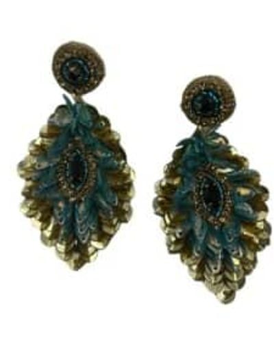 SIXTON LONDON Sequin Feather Earrings One Size / Coloured - Green