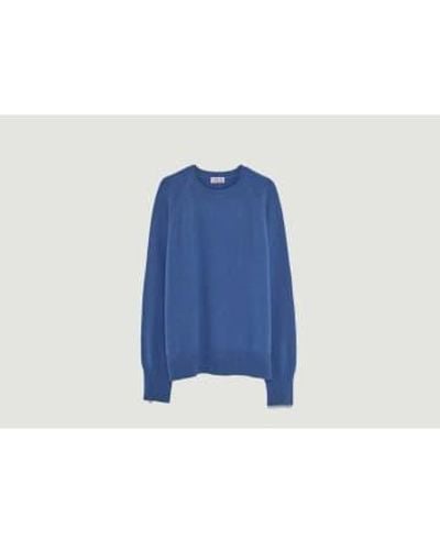 Tricot Round Neck Sweater In Recycled Cashmere - Blu
