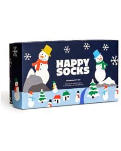 Happy Socks 3 Pack Snowman Socks Gift Set P000332 - Blu