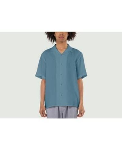 Knowledge Cotton Linen Short Sleeve Shirt S - Blue