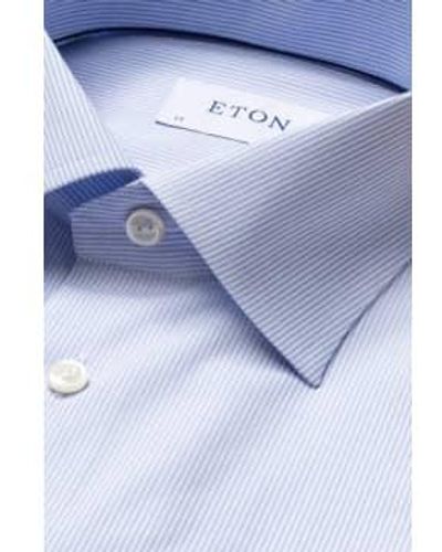 Eton Light Striped Slim Fit Cotton Four Way Stretch Shirt 10001177323 - Blu